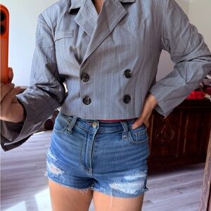 Gray Pinstripe Double-Breasted Blazer